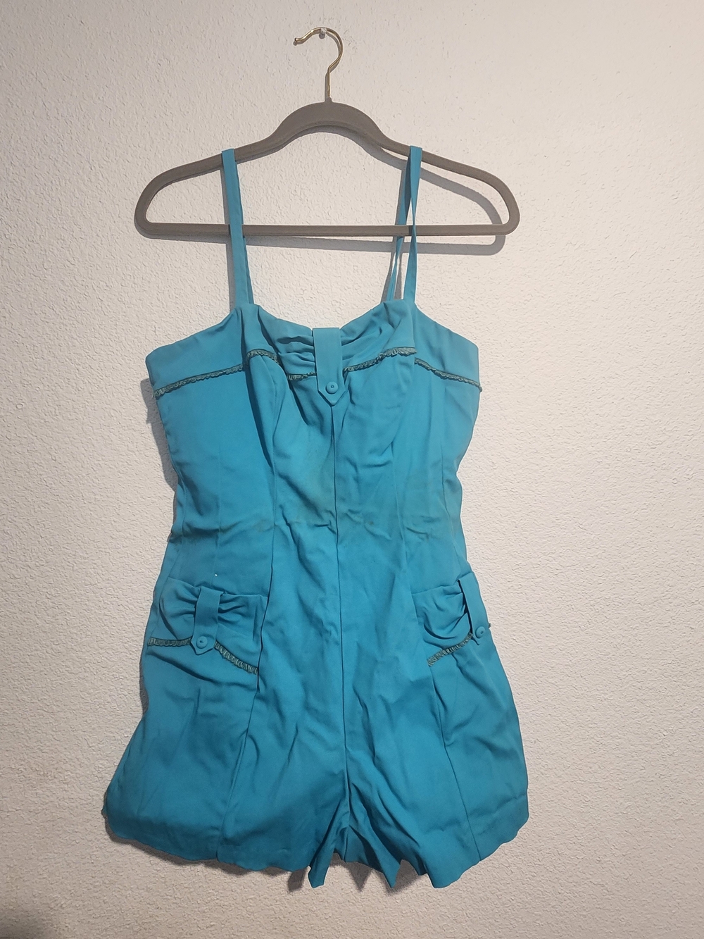 Woman's Vintage Turquoise Blue Swim Suit Or Romper 40' - 50's Style